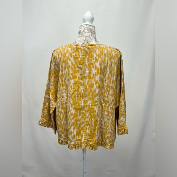 CYNTHIA ROWLEY Yellow Cheetah print Linen ruffle top size M - Picture 7 of 13